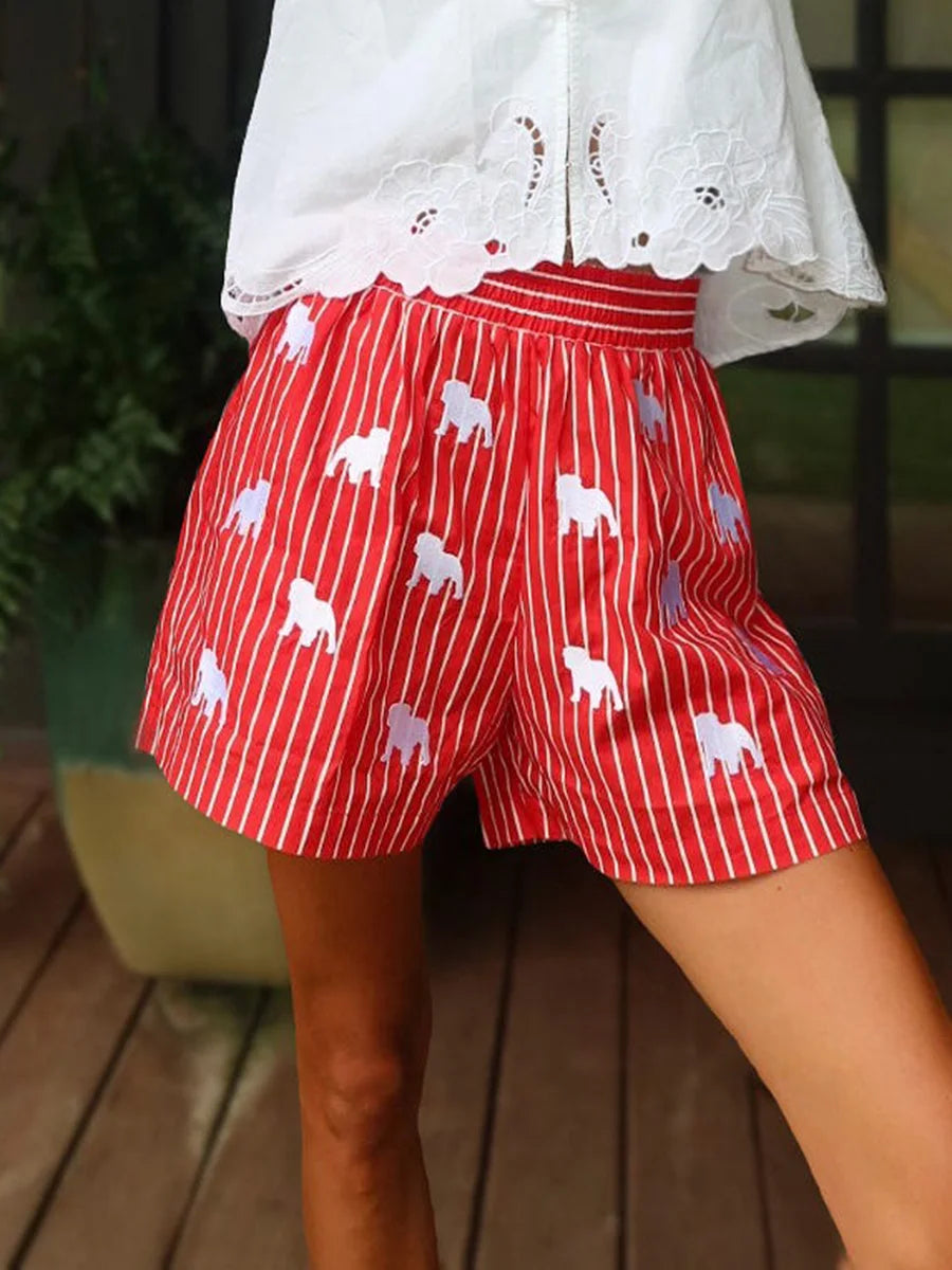 Combhasaki Womens Summer Y2K Plaid/Stripe Loose Fit Shorts Aesthetic Glass/Animal Elastic High Waist Wide Leg Loungewear Bottoms