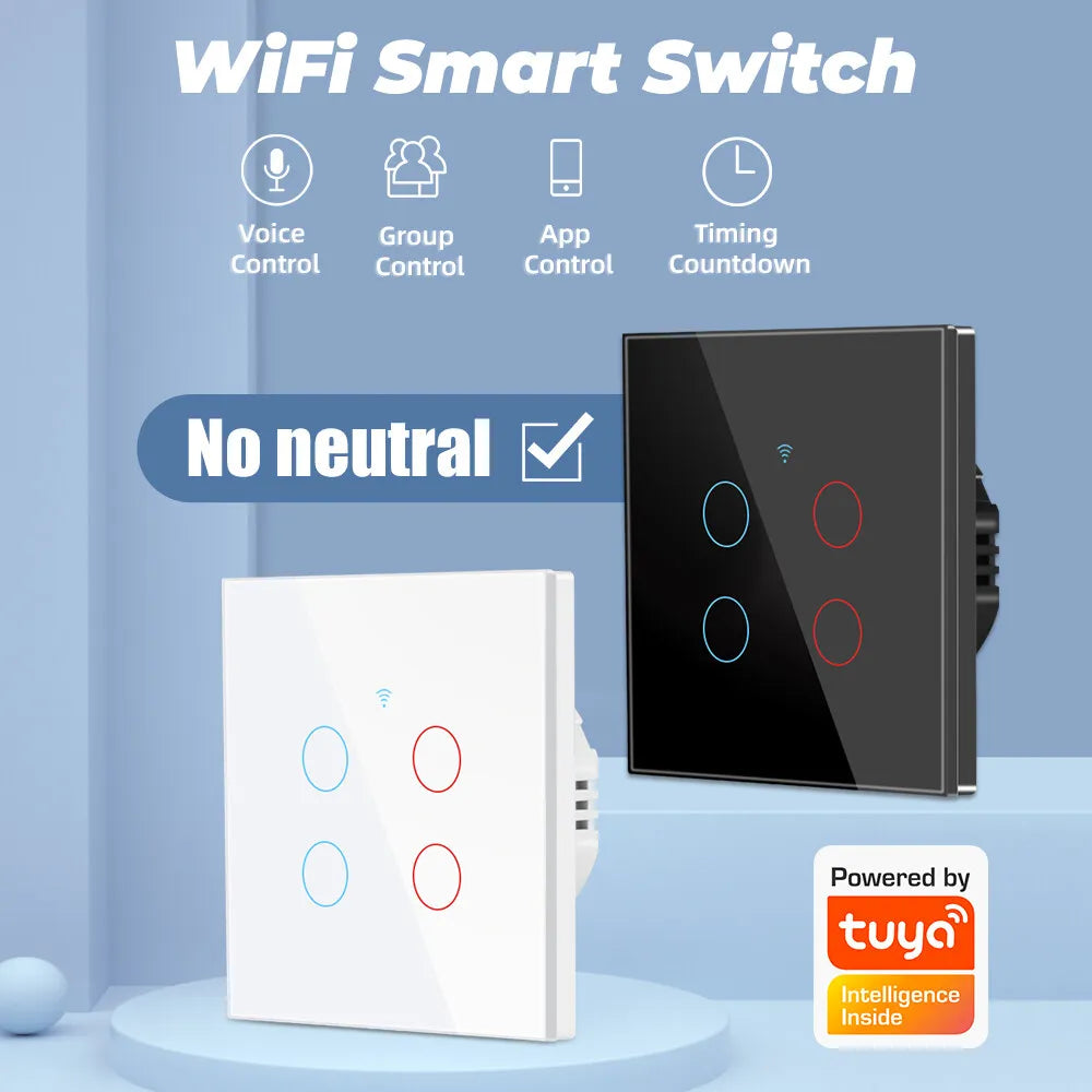 Wifi Smart Light Switch EU 86 Glass Screen Touch Panel Voice Control Wireless Wall Switches with Alexa Google Home 1/2/3/4 Gang
