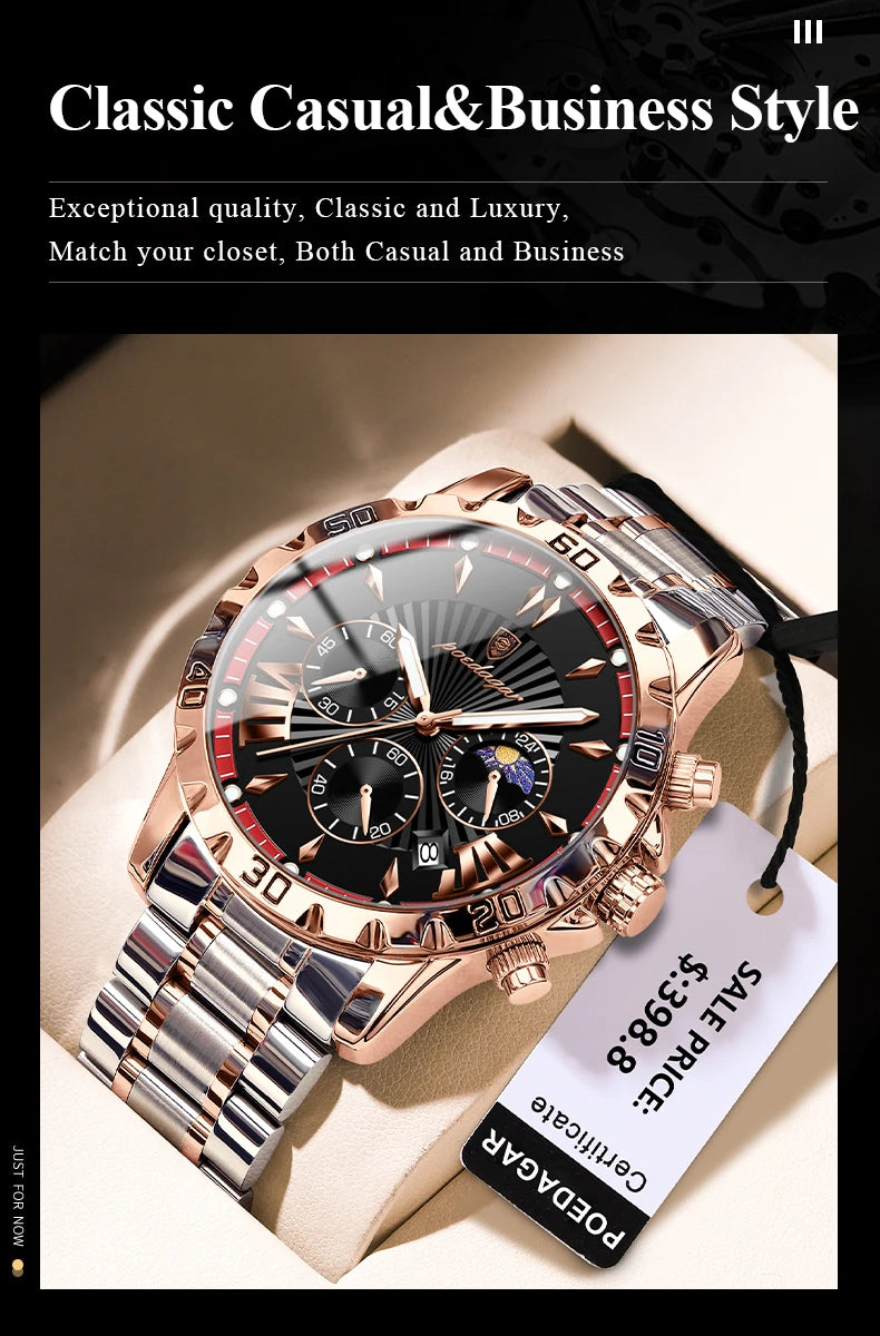 POEDAGAR Luxury High Quality Watch for Man Waterproof Luminous Chronograph Date Men Watch Stainless Steel Quartz Men's Watches