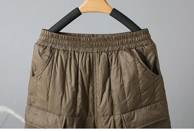 Elegant Light Weight Warm Down Cotton Trousers 2024 New Winter Outerwear Work Trousers Windproof Quilted Harem Pants for Women
