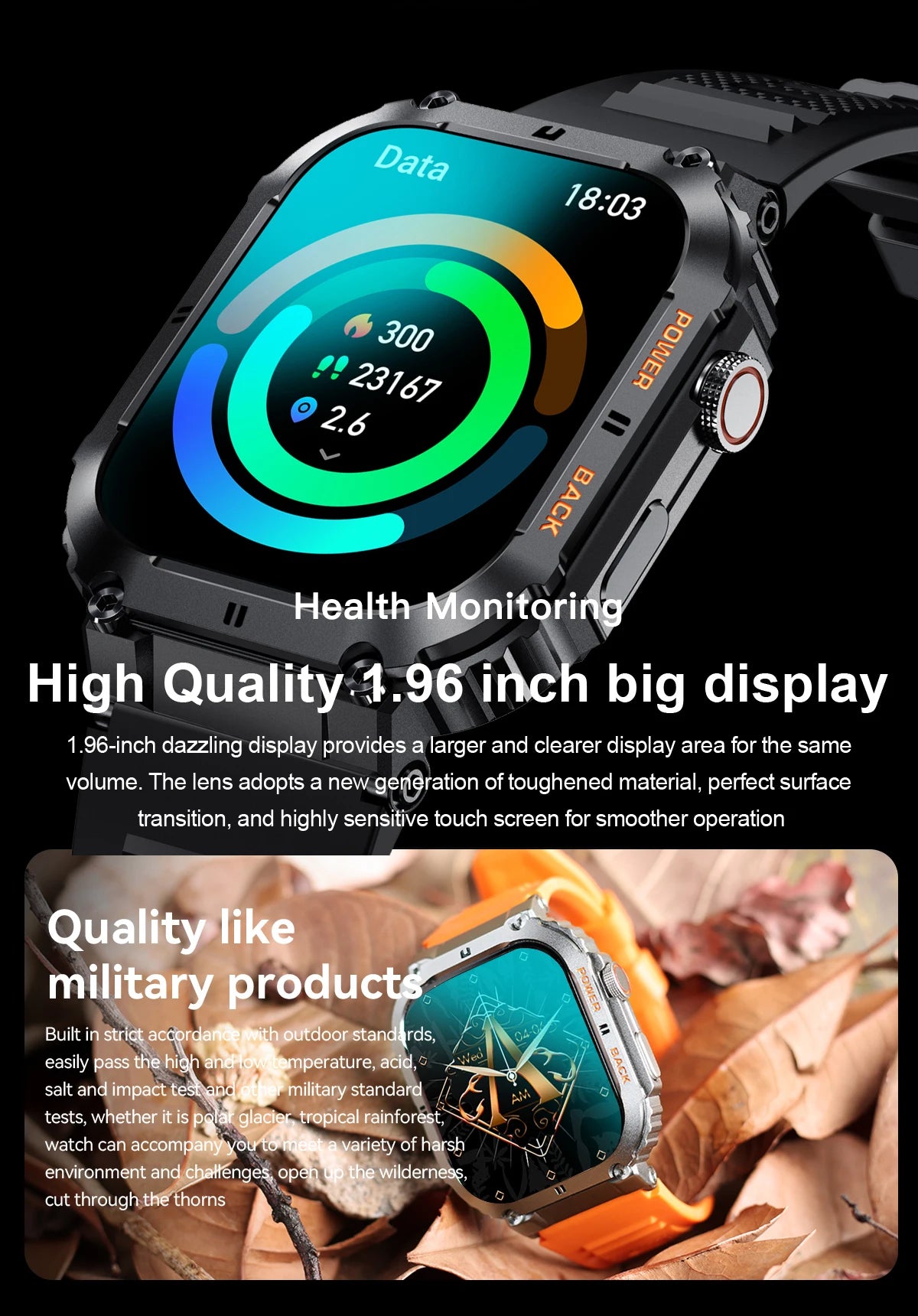 LIGE Outdoor Sports Fitness Smartwatch For Men 1.96 Inch Screen Bluetooth Calling Waterproof Watches Blood Oxygen Reloj Hombre
