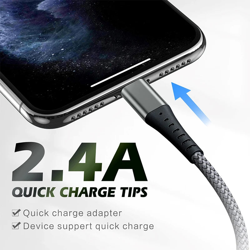 Original Fast USB Charging Cable for iPhone 14 8 7 6S Plus X XR XS 13 12 11 Pro Max SE Nylon Braided USB Charger Cord Data Cable