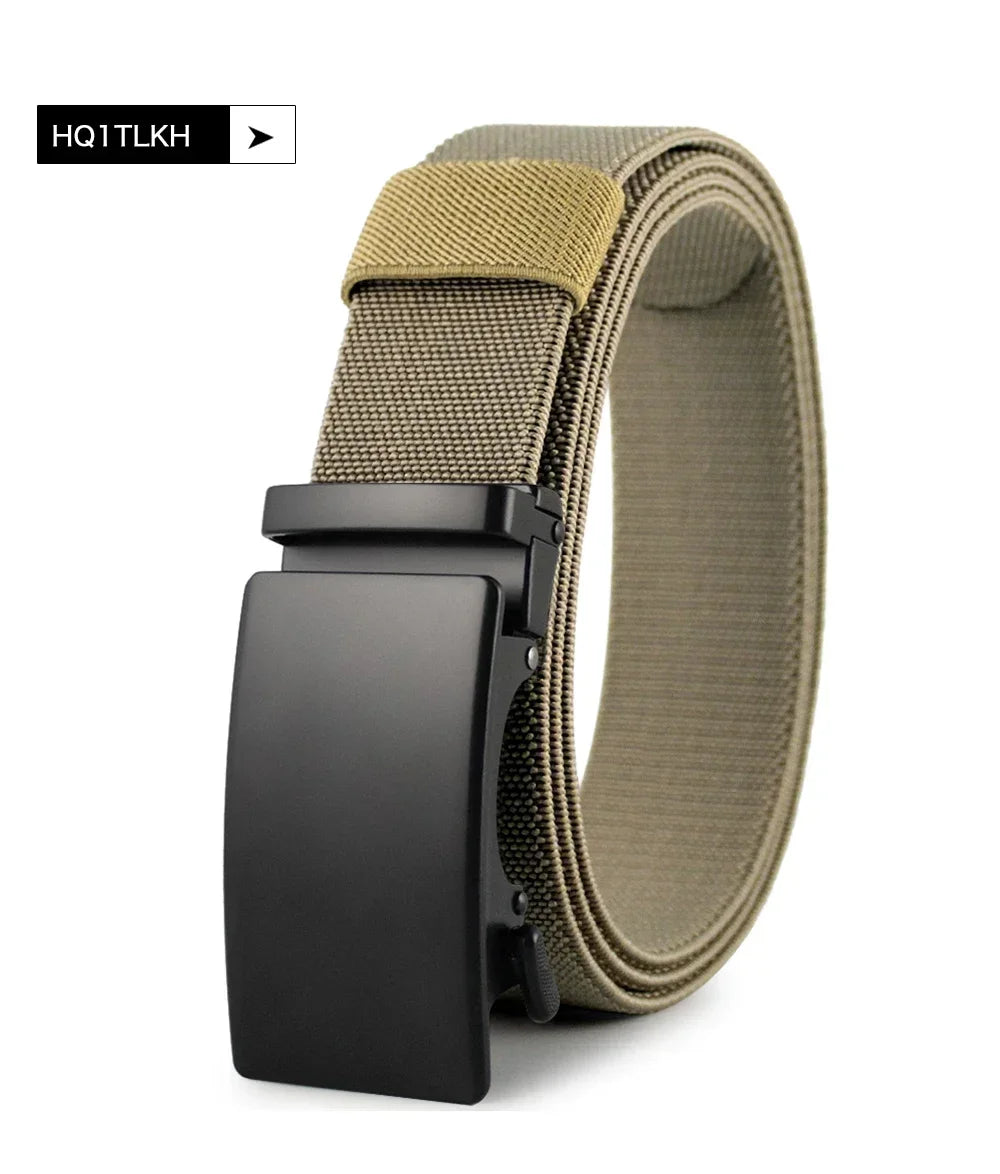 New Golf Sports Elastic Belt Tactical Belt Metal Automatic Buckle Tough Stretch Nylon Men Military Belt 115-150CM Big Size Belts
