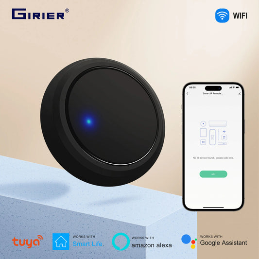 GIRIER Tuya WiFi Smart IR Remote Control Hub, Universal Infrared Remote Blaster for TV AC DVD STB, Works with Alexa Google Home