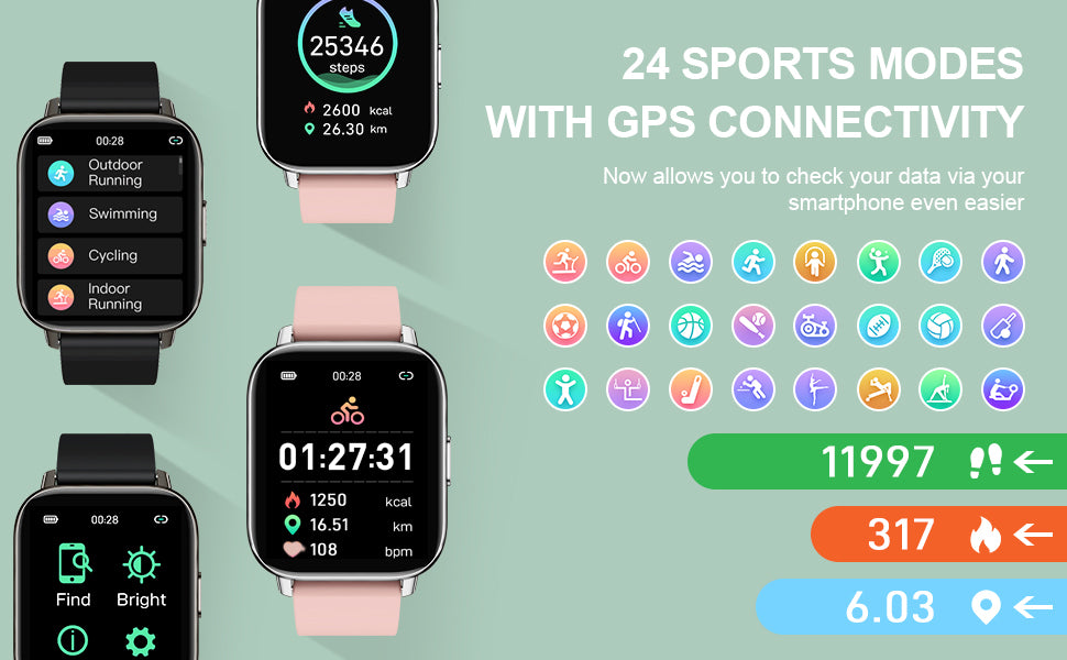 Nerunsa Smart Watch, Fitness Tracker Watch for Men Women, 1.69'' Touch Smartwatch Fitness Watch with Pedometer/Sleep Monitor.