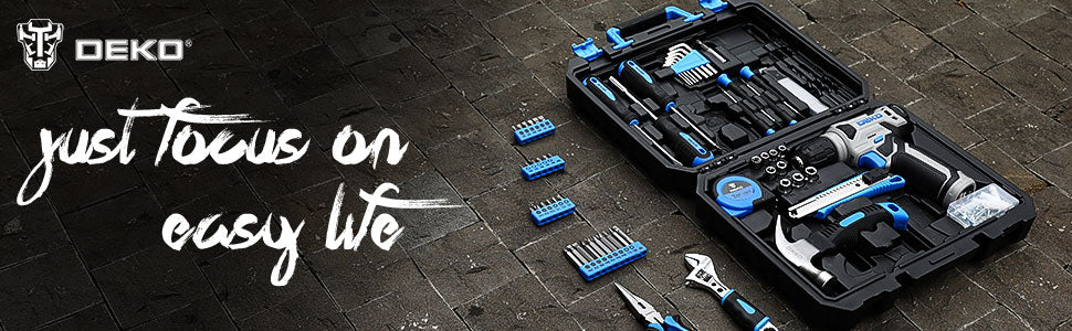 DEKO Drill Set: Tool Set with 8V Blue Cordless Drill, Home Tool Kit with Drill, Hand Tool Kits for Women 126 Piece